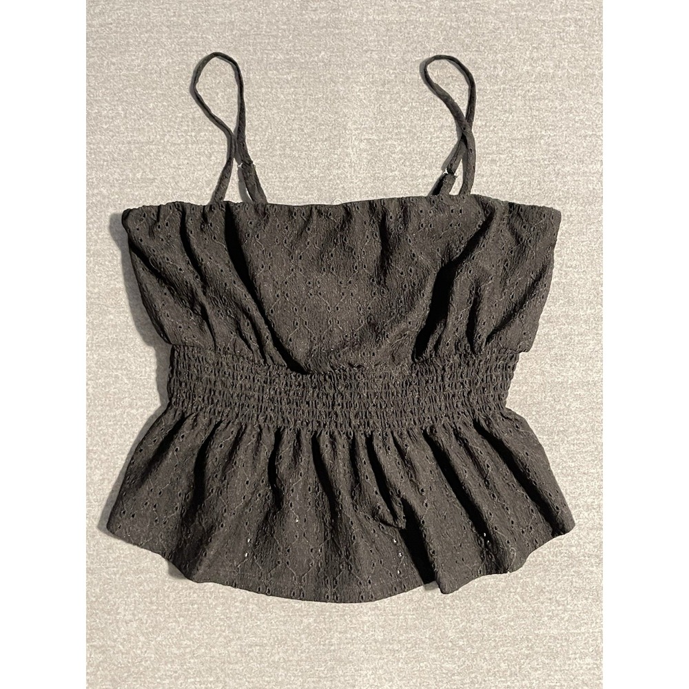 Eyeshadow Black Smocked Babydoll Tankโ Top Eyelet Lace Flowy Adjustable Straps